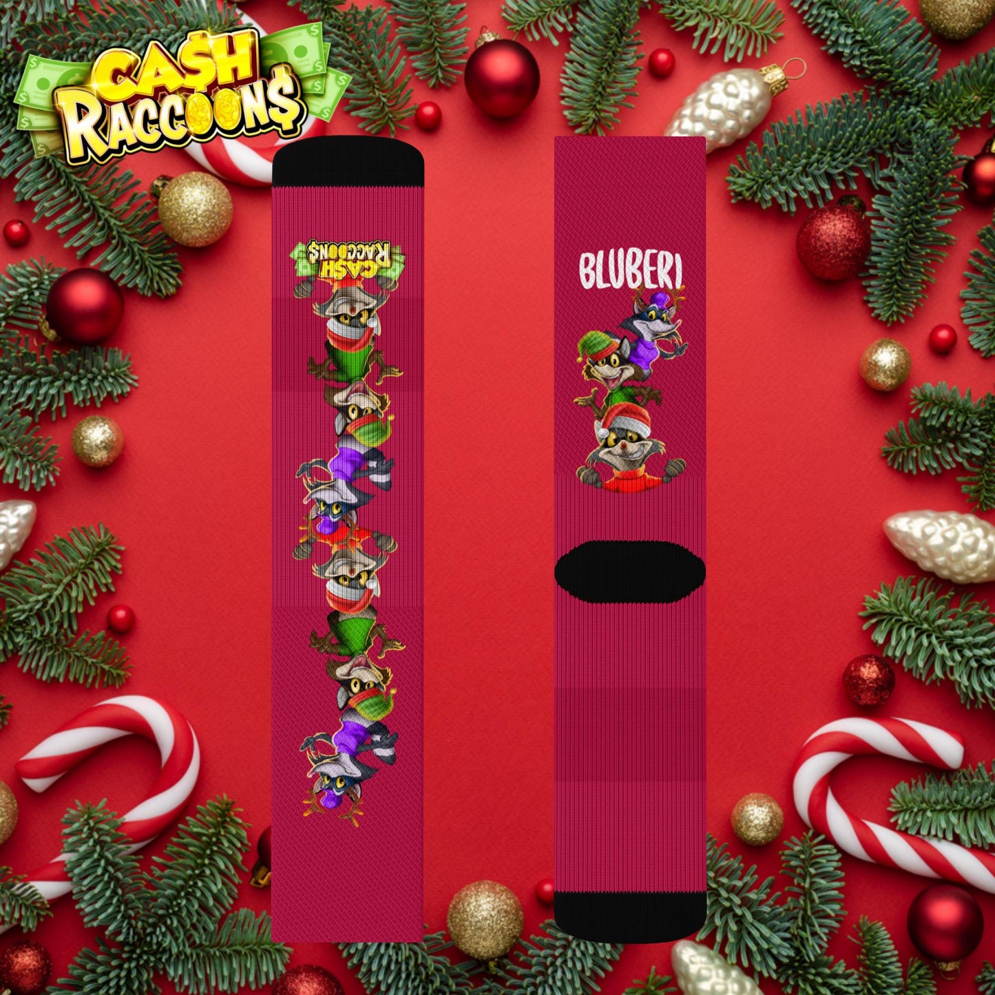 Cash Raccoons Holiday Crew Socks